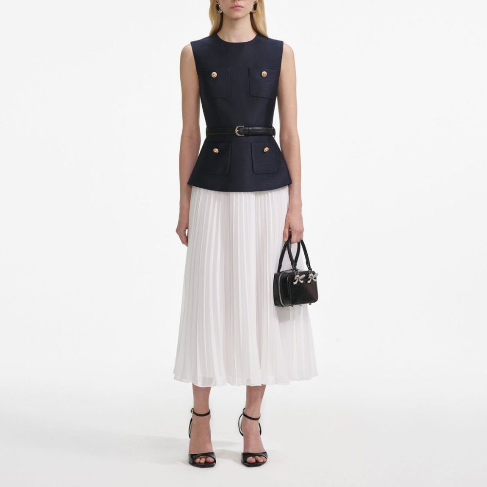 Self-Portrait Navy Taffeta Midi Dress - Picture 2 of 16